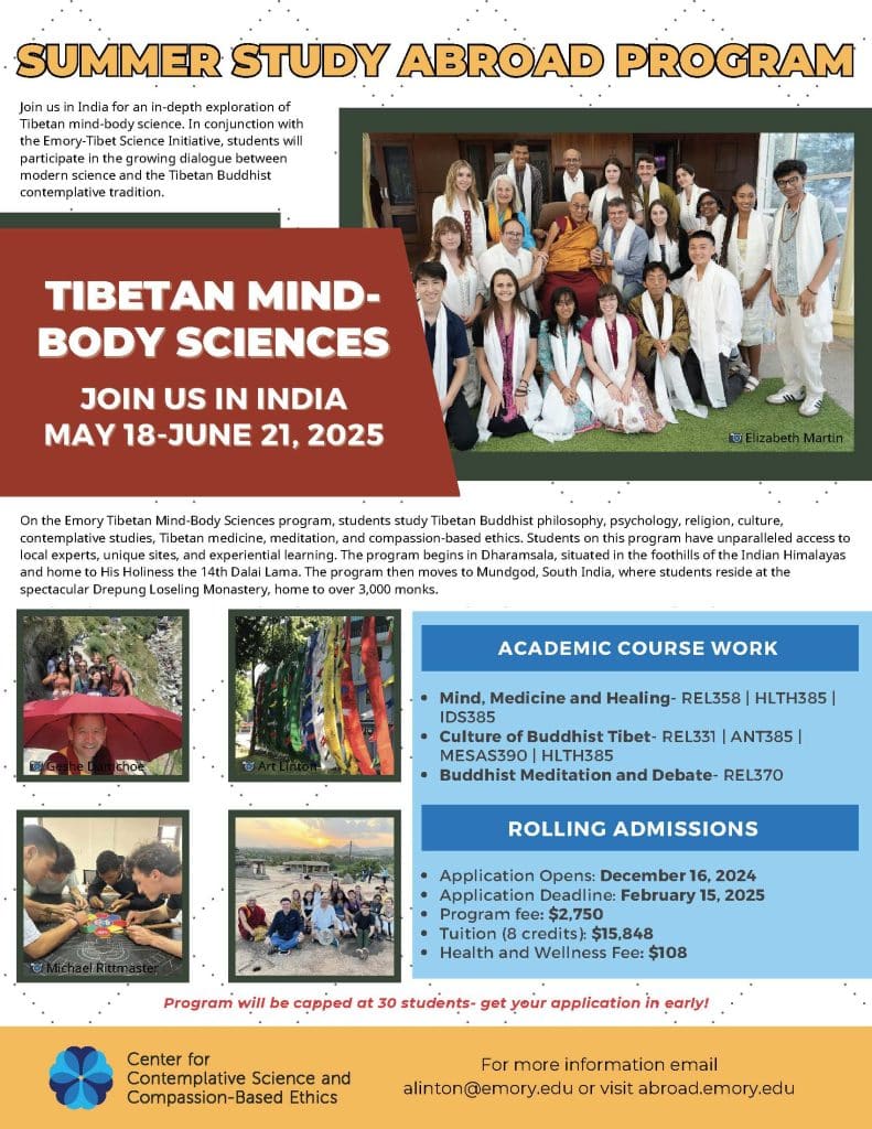 Emory Tibetan Mind/Body Sciences Summer Abroad Program in India 2025!  Application Extended