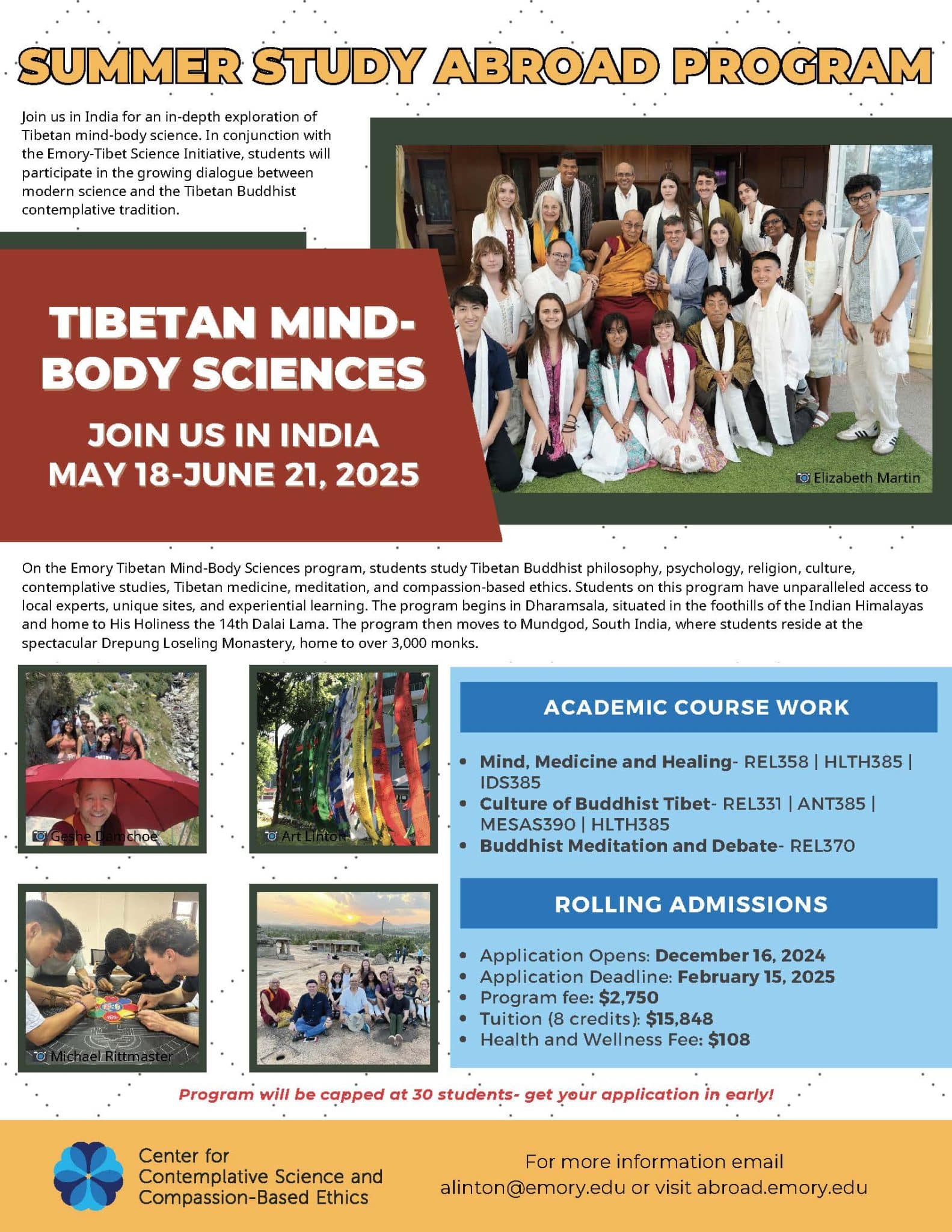 Emory Tibetan Mind/Body Sciences Summer Abroad Program in India 2025!  Application Extended