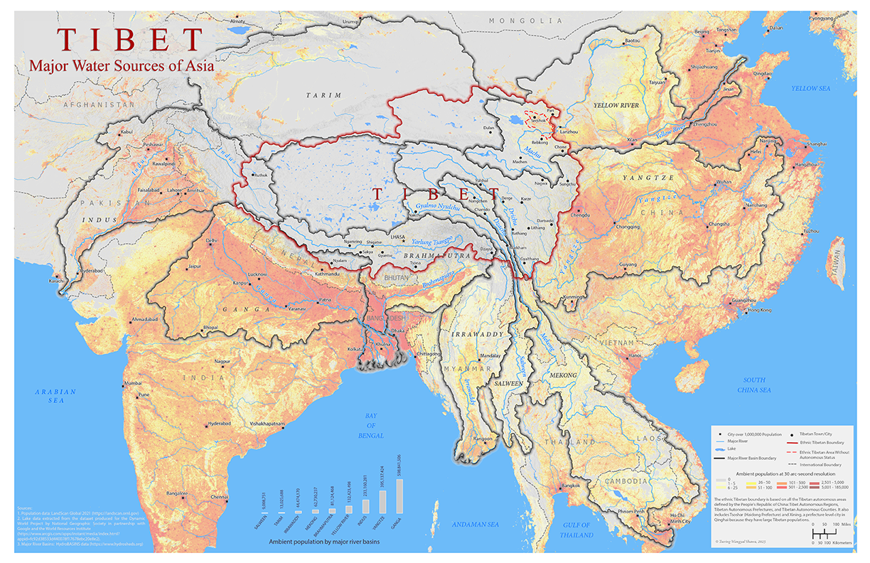 Tibet Major Water Sources of Asia Map