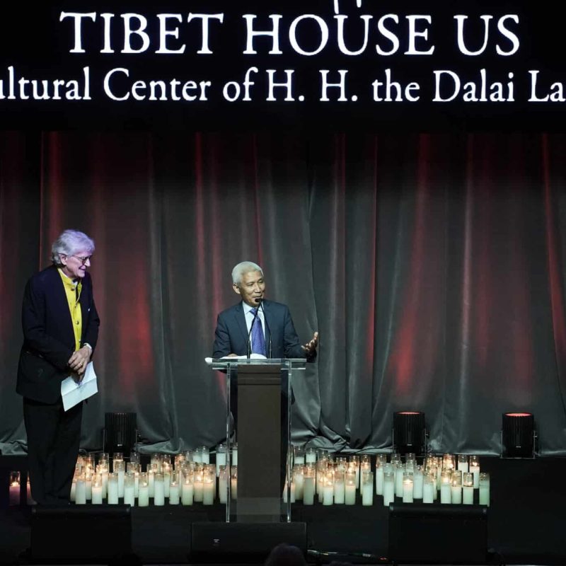 NEW YORK, NEW YORK - MARCH 01: Robert Thurman and Thupten Jinpa speak onstage during the 36th Annual Tibet House US Benefit Concert & Gala After Party at Ziegfeld Ballroom on March 01, 2023 in New York City. (Photo by Ilya S. Savenok/Getty Images for Tibet House US)